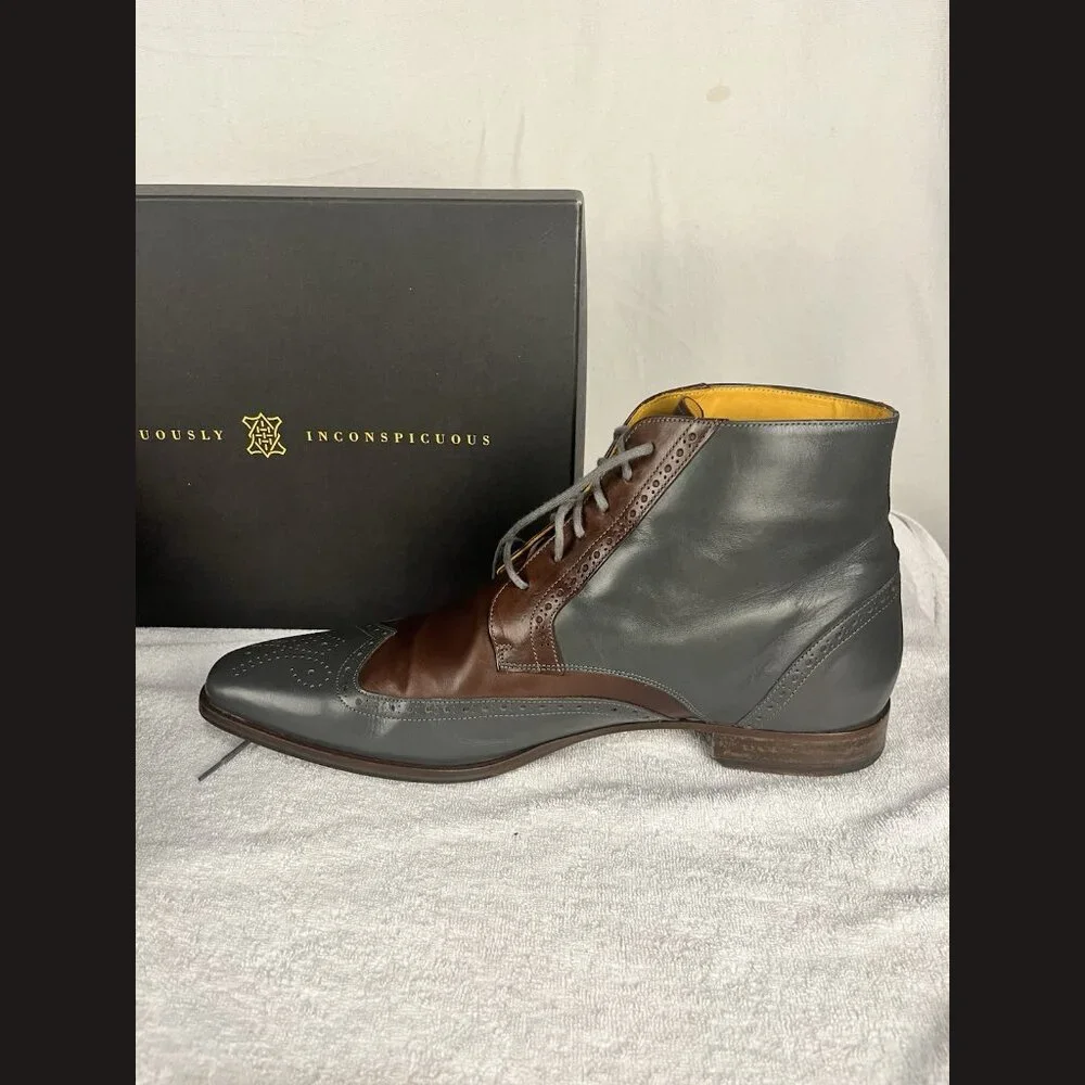 Undandy Men’s Ankle Boots Size‎ 45 Multicolor Brown & Grey Leather Dress Shoes